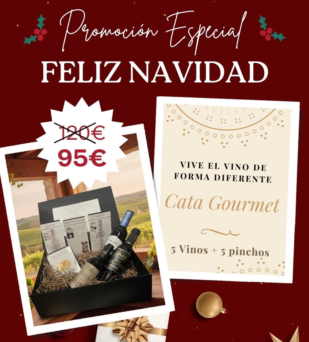 PROMO FELIZ NAVIDAD: Sesión de cata para dos +Caja tursística: Tutorial de cata + Visita a Bodega para 2