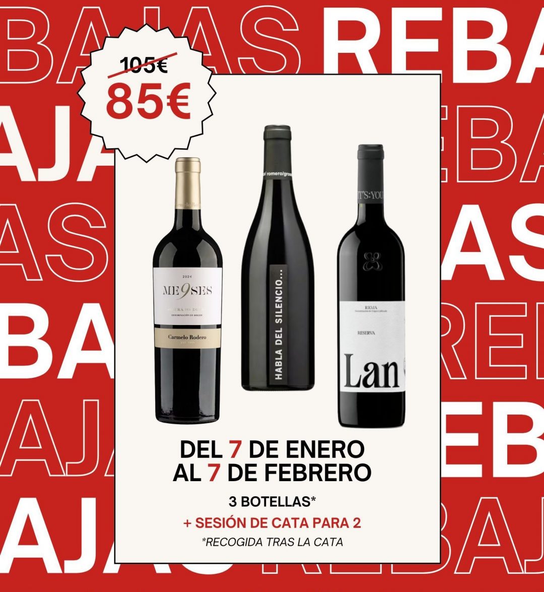 Oferta Rebajas : 3 Botellas + sesión de cata de vino para dos